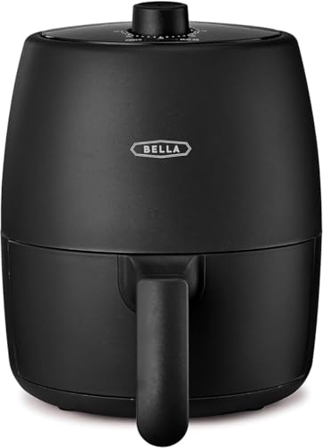 BELLA Friteuse à Air Manuelle de 2 L et Multicuiseur 5-en-1 avec Plateau et Panier Antiadhésifs Amovibles et Lavables au Lave-Vaisselle, 1200 watts, Noir Mat