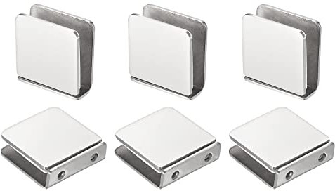 sourcing map Stainless Steel 0 Degree Square Frameless Glass Clamp, 6pcs Adjustable 8-12mm Thickness Glass Bracket Clip for Shower Door, Bright Silver