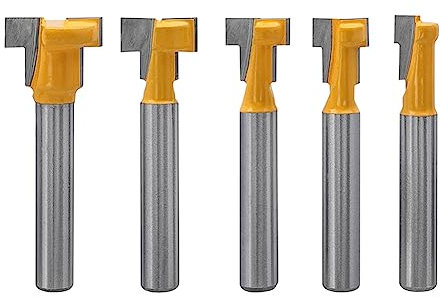 Gasea 5pcs 1/4 Shank Handle T-Slot Cutter Router Bit T-Track Keyhole Bits for Woodworking Cutting Tool 5/16, 3/8, 1/2, 7/16 & 5/8 Hex Bolt