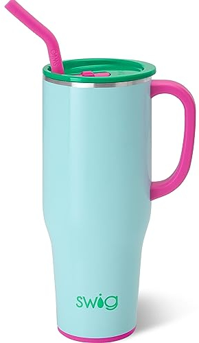 Swig Life 40 oz megamugg | 4 oz tumlare med handtag och sugrör, kopphållarvänlig, diskmaskinssäker, extra stor isolerad termosmugg, rostfritt stål resemuggar för varma och kalla drycker (Prep Rally)