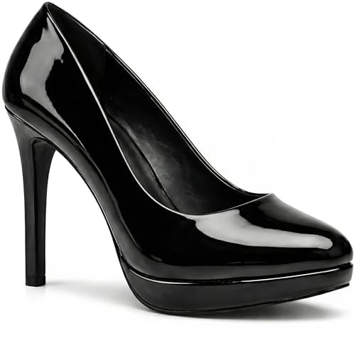 AYZAL Women’s Drag Queen Crossdresser High Stiletto Heel Round Toe Platform Court Shoe (Black Patent, UK Footwear Size System, Adult, Women, Numeric, Medium, 11)