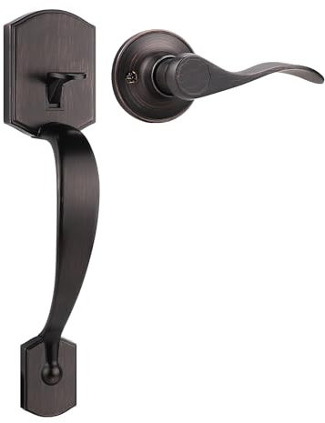 Tinewa Maniglia per porta d'ingresso principale, finitura in bronzo lucidato a olio, reversibile per lato destro e sinistro