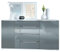Vladon Sideboard Linio 139 x 72,5 x 35 cm Anrichte mit 2 Türen und 4 Schubladen, Korpus in Weiß matt, Fronten in Grau Hochglanz