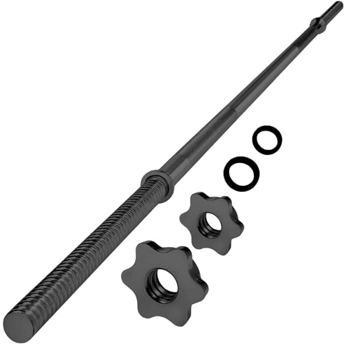 Yes4All Standard Straight Barbell, 480LB Weight Bar with 60 Length & 1 Diameter - Star Lock Collars & Rubber Ring for Deadlifts, Squats - Black