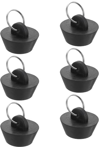 uxcell 6pcs Rubber Drain Stopper with Hanging Ring, Bathtub Drain Plug Fits 1 Inch to 1-3/8 Inch, Rubber Sink Stopper Drain Plug for Bathtub, Kitchen and Bathroom, Black