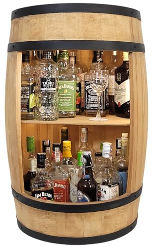 WEECO Tavolo da bar rustico con legno LED, minibar, Armadietto per bevande alcoliche, barile vintage decorativo per casa, gin whisky, birra, botte di vino in legno per bicchieri e bottiglie (rovere)