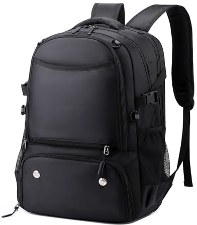 Vmokki Mochila de tenis para 2 raquetas, bolsa de tenis grande, mochila con compartimento para zapatos, red para balones, mochila deportiva para bádminton, fútbol, mujer, hombre, niño (negro)