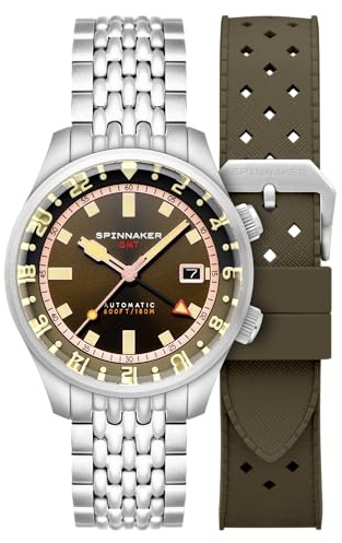 Spinnaker Bradner GMT SP-5121 Montre automatique pour homme avec bracelet en acier inoxydable massif 42 mm, 42.0