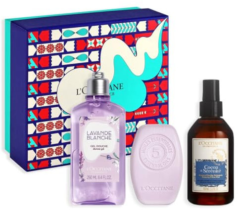 L'OCCITANE - Coffret de Noël Cocooning - Gel Douche Lavande, Shampoing solide Equilibre et Douceur et Brume d'Oreiller Relaxante - Fabriqué en France