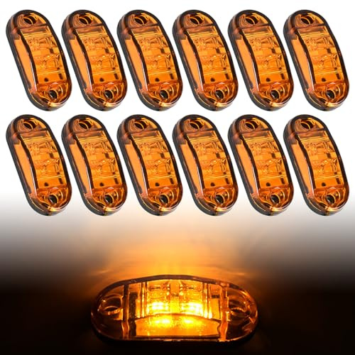 WIYETY 12 / 24V LED Begrenzungsleuchten: 12 Stücke Mini Seitenmarkierungsleuchten, Positionsleuchten Markierung Wasserdichte für Anhänger, LKW, Auto, Wohnwagen, Wohnmobil, Gelb