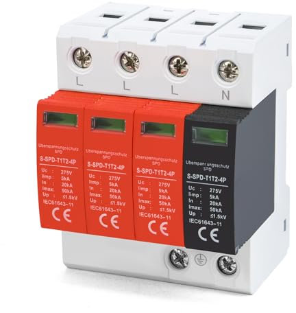 Überspannungsschutz Typ 2, Überspannungsschutz typ 1 2, Überspannungsableiter Typ 1, Überspannungsableiter Typ 2, Maximaler Ableitstrom von 50 Ka 4 polig
