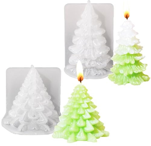 Christmas Tree Candle Moulds,2Pcs Christmas Candle Moulds for Candle Making,Christmas Tree Candle Mould DIY Cake Soap Mold for Xmas Party Home Decor Ornaments (A)