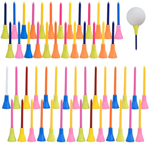 Daelesr 50 Pezzi Tee da Golf a Cuscino, Accessori per Tee da Golf Multicolore, Plastica Golf Tee 70mm 83mm, Tee da Golf Professional per i Golfisti o la Famiglia