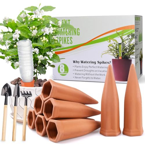 BBWELL 8 Picos Riego Plantas,Riego Automatico Macetas,Sistema de Riego Automático de Terracota,Dispositivo de Irrigación Automático en Vacaciones,para Regar Planta en Interiores y Exteriores