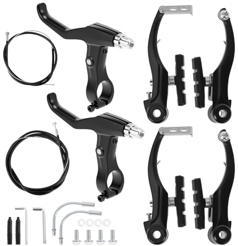 QWORK® Juego de Frenos V-Brake para Bicicleta de Carretera y MTB, Set Completo en Aluminio con Palancas y Cables Incluidos