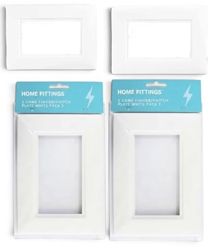 Home Fittings ® 4X Securlec Brilliant White Double Light Switch Finger Plate Panel Socket - Wider Version Prevents Finger Marks Around Switch 2 Gang (Pack of 4)