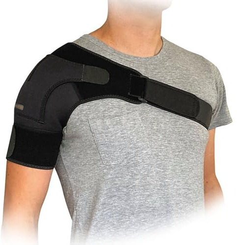 REMEDIA ONE - Tutore Spalla in Neoprene Regolabile, Supporto Spalla Ambidestro per Uomo Donna per Lesioni, Distorsioni e Dolore - Nero, Taglia Unica