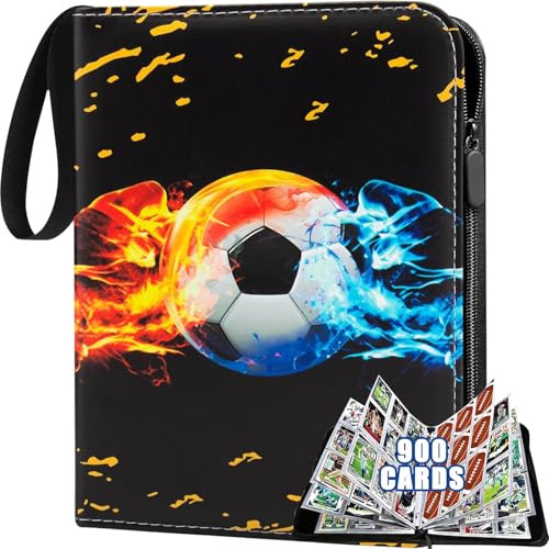 Cerkkapo Album de cartes à collectionner de football,9 pochettes,50 pages,900 cartes,Grande capacité Album de cartes de football,Album de collection,PU portable étanche titulaire de carte