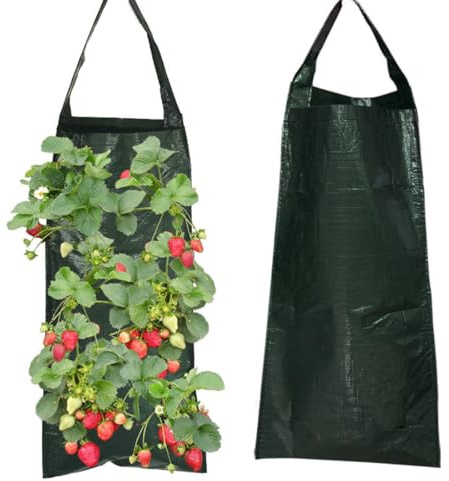 TOP-MAX 2 delar hängande planteringspåsar, grön plast odlingsväskor 8 hål för blommor jordgubbe tomat ört, utomhus trädgård planteringsverktyg