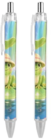 RTFGHJS Frog on Giant Lily Ballpoint Pens Retractable Ball Point Pens Smooth 0.5mm Medium Writing Pen Black Ink Pen for Men Women 2 PCS