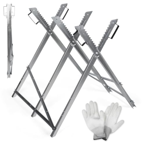 Yugodex Sågbock träsågbock sågstöd vikbar 150 kg | Träskärbock med 3 hållare och kuggar för stockar upp till 23 cm i diameter, lämplig för sågverk, verkstäder