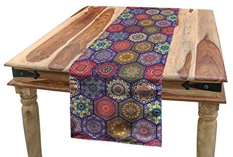 ABAKUHAUS Mandala Tischläufer, Orientalisches Hexagon-Motiv, Esszimmer Küche Rechteckiger Dekorativer Tischläufer, 40 x 180 cm, Mehrfarbig
