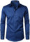 PARKLEES Men's Urban Stylish Casual Business Slim Fit Long Sleeve Button Up Dress Shirt with Pocket Navy Blue S