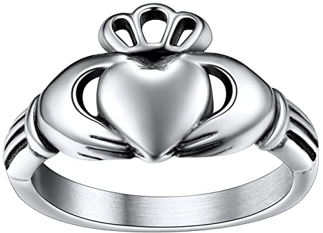 FaithHeart Damen Mädchen Silber Claddagh Ring Irischer Herz Versprechen Fingerring BFF Fingerring Ehering Verlorbungsring Paarring
