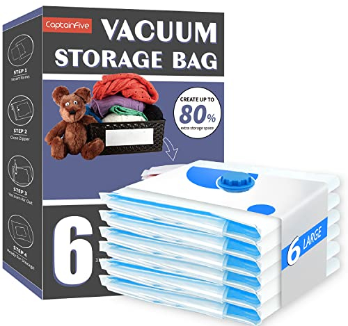 Vakuumbeutel für Kleidung Bettdecken 6 Stück, CaptainFive Vakuumierbeutel 6 * LARGE (80 x 61cm) Vakuum Kleiderbeutel Aufbewahrungsbeutel Reise für Bettwäsche Kissen Kleidung Bettdecken