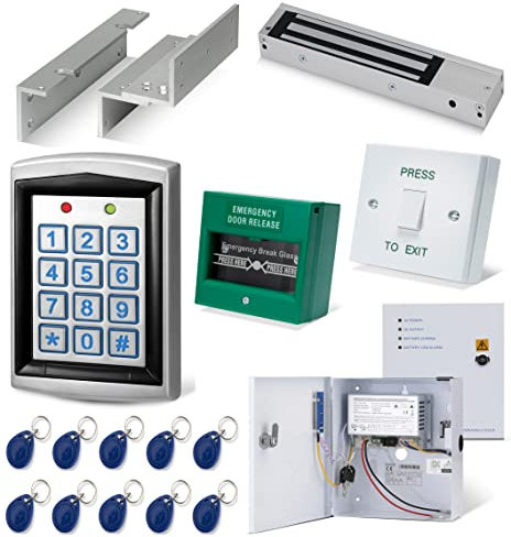 SecureMyDoor - Full Door Entry Kit | Security System with Electric Maglock Lock | Proximity Keypad Entry with x10 RFID Proximity Fobs Included | Ideal for Access Control Residential & Commercial Doors