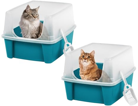 Iris Ohyama Katzenklo offen, bis 7 kg, 2er-Satz, Blau, ohne Deckel, Katzentoilette, hoher Abnehmbarer Rand, Für große Katzen, Kätzchen, Toilet, XXL Toilette, BPA-frei, Cat Litter Box, CLH-12