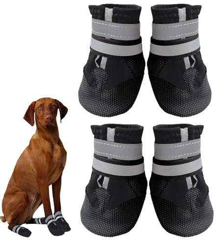 Dricar Bottes Chien, Ensemble de 4 Chaussures pour Chiens Antidérapant, Bottes de Protection pour Chien Imperméable pour Chiens de Taille Moyenne et Grande (XL, Noir)