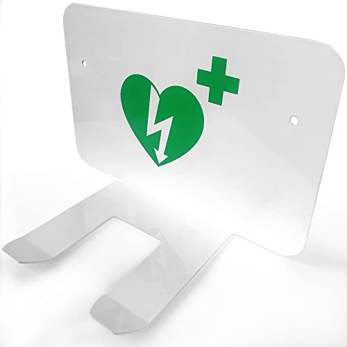 LivingTek Metall väggfäste för defibrillator AED/DAE inklusive fästskruvar, defibrillatorsymbol, extra defibrillatordekal, lätt att hänga på väggen, 220 g
