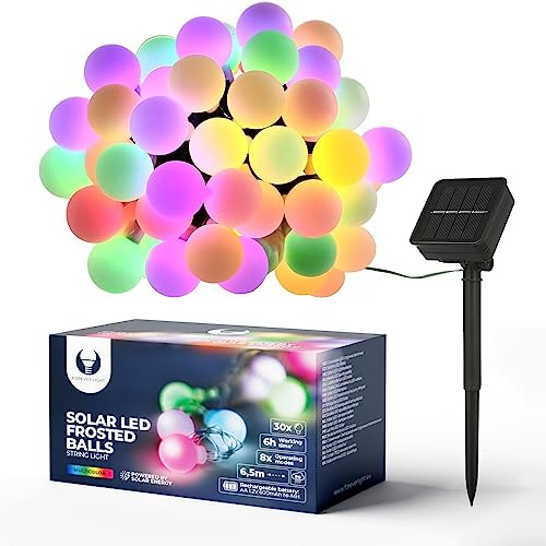 FOREVER Guirlande lumineuse solaire d'extérieur résistante aux intempéries, 30 LED, 8 modes, 6,5 m, lampions solaires pour extérieur, intérieur, jardin, arbres, mariages, fêtes, Noël (multicolore