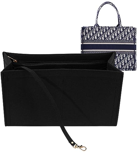LOUKAYCCI Geldbörseneinsatz Organizer für Dior Book Tote – Mittelgroßer Tascheneinsatz mit Premium-Filz und mehreren Taschen (groß, schwarz)