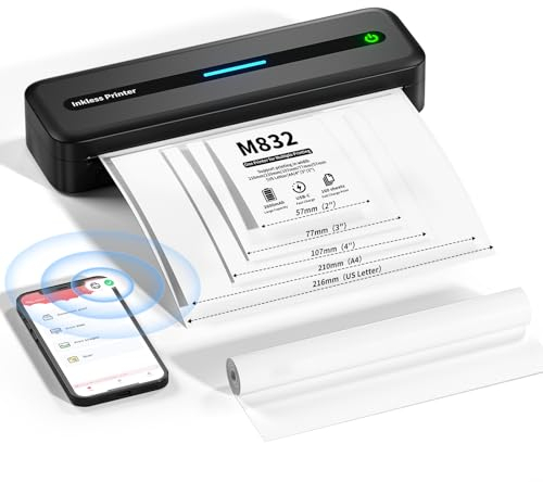 Itari M832 Mobiler Drucker, 304dpi Thermodrucker A4,Bluetooth drucker klein,Monochromer Mobiler Drucker a4 für Unterwegs Kompakt Reisedrucker für Android/iOS/Win/Mac Laptop