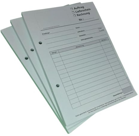 Block Kombiformular für Kleinunternehmen,Auftrag - Lieferschein - Rechnung DIN A5, 3-fach selbst-durchschreibend,3x30 Blatt weiß/gelb/grün - (23745) (10)