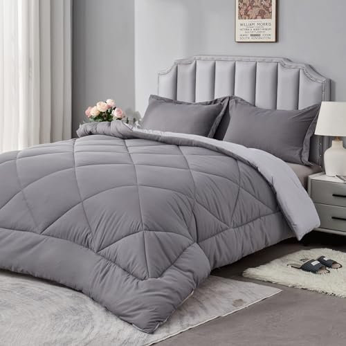 beeweed Bettdecke 200x200 Winter Warm Winterbettdecke 200 x 200 Wende-Steppdecke 450GSM Füllung 4 Jahreszeiten Bettdecke Duvet Weiche Mikrofaser Schlafdecke mit Kissenbezüge