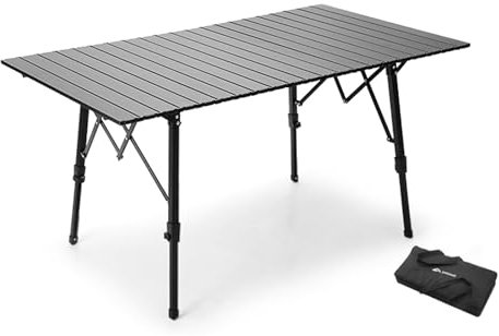 Klapptisch Camping Höhenverstellbar Camping Tisch Faltbar Aluminium, Partytisch, Buffettisch mit Aufbewahrungstasche für Drinnen & Draußen(120 * 70cm)