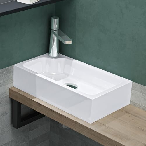 Mai & Mai Petit Lavabo à Poser Blanc 46cm Vasque Évier Lave Mains pour WC sans Trop-Plein Col101