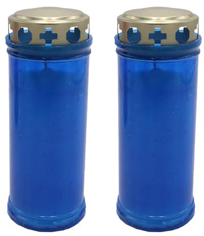 Lot de 2 bougies funéraires de 16 cm - Lumière de deuil coupe-vent bleue - Décoration funéraire - Cimetière - Environ 72 heures de combustion - 5702 heures