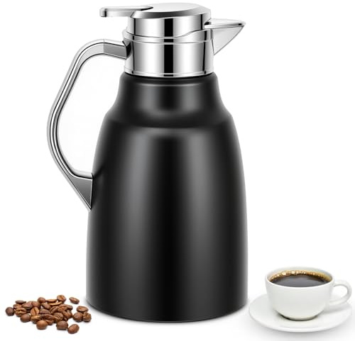 Esilihom 1.8L/61oz Thermal Coffee Jug,Double-Walled Vacuum Carafe Jug, Stainless Steel Coffee Pot, Insulated Teapot with Press Button Top, Warm & Cold Retention for Tea, Water, Drink (Black)