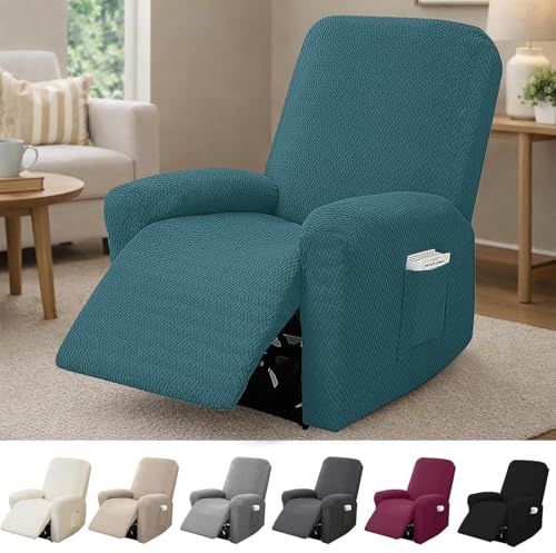 Hengrongshen Funda Sillon Relax Reclinable 1 Plaza, Funda Sofa Relax con Bolsillos, Fundas Elástica de Jacquard a Rayas Diseño Todo Incluido para Sillón Reclinable (Verde Oscuro)