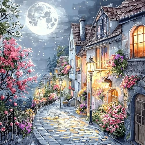 MAXBYE Street Scene Diamond Painting Kits, Diamond Art Kits for Adults | 5D DIY Flowers Gem Art Cross Stitch for Beginner, Diamond Painting Full Drill Crystal Craft Gifts Home Wall Decor 30x30cm