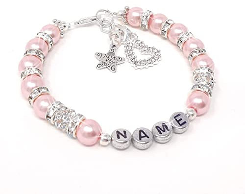 EMSIA Handmade Personalised bracelet jewellery for girls sister women baby's Flower girl eid gifts made any charm of choice any size. baby christening gift