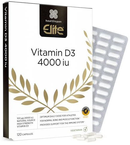 Healthspan Elite Vitamin D3 4,000iu | 120 Capsules | All Blacks Official Partner | Support Immune, Muscle & Bone Health | Optimal Dose to Overcome Deficiency | Informed-Sport Accredited | Vegetarian