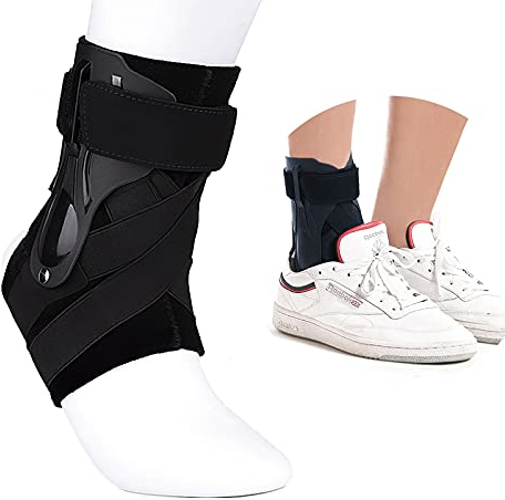 Chlffua Ankle Support Brace with Side Stabilizers and Cross Auxiliary Fixing Belt Strength Protection for Sports Injury Recovery Sprain, Arthritis, Strain, Fatigue, Foot Pain Relief 1 Piece (L)