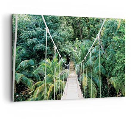 Wandbilder Dekoration Wohnzimmer Tropen Dschungel Brücke Bilder auf Leinwand 120x80cm Leinwandbild Schlafzimmer Küche Deko Wand Kunstdruck Art Groß XXL Wanddeko Bild Wall Decor Canvas AA120x80-4963