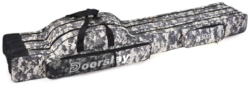 doorslay Fishing Bag Portable Folding Fishing Tackle Storage Bags Oxford Fishing Rod Case Fishing Pole Bag Carry Organizer Outdoor Waterproof for Fishing Camping Hiking Traveling