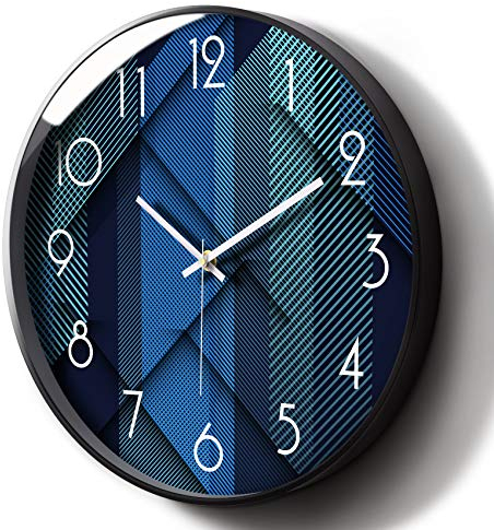 Silent Blue Wall Clock Battery Operated, 12’’ Modern Non Ticking Analogue Wall Clock Large Display, Round Decorative Clocks for Bedroom/Living Room/Kitchen/Office (Blue, 12inch)